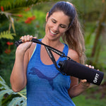 Insulated Neoprene Glass Water Bottle Holder with Adjustable Shoulder Strap for Walking, Silicone BLACK Brush (Black Waves Carrier)