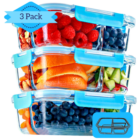 Meal Prep Haven 7 Pack Meal Prep Food Storage Containers, Clear Lid, 32 Oz, 3  Compartment 